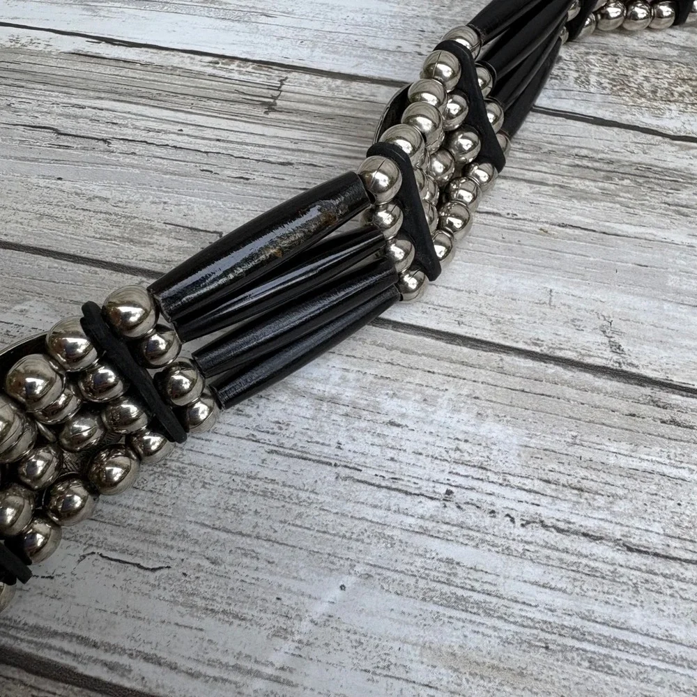 Cactus Mountain Western Belt 38 Handmade Black Silver 4 Strand Bone Beads Concho